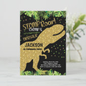 Schwarzer Glitzer Dinosaurier Geburtstag Einladung (Stehend Vorderseite)