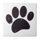 Schwarzer Glitzer Dog Pawprint Fliese (Vorderseite)