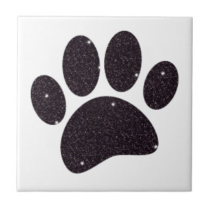 Schwarzer Glitzer Dog Pawprint Fliese