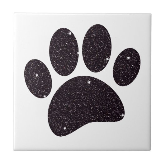 Schwarzer Glitzer Dog Pawprint Fliese (Vorderseite)