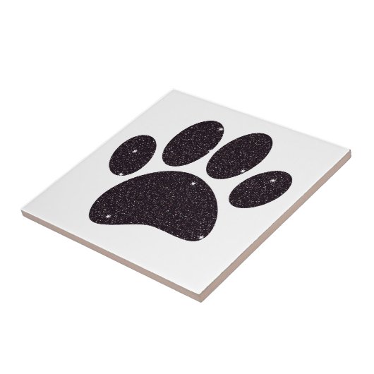 Schwarzer Glitzer Dog Pawprint Fliese (Seite)