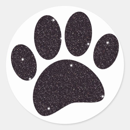 Schwarzer Glitzer Dog Pawprint Runder Aufkleber (Vorderseite)