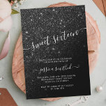Schwarzer Glitzer elegante Typografie Sweet 16 Einladung<br><div class="desc">Moderne Typografie,  hübsche Chic und elegante Imitate schwarze Glitzer Dusche ombre mit pastellschwarzen Farbblock Sweet 16 Geburtstagsfeier mit schwarzem Omelmuster Einladung.</div>