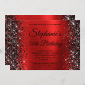 Schwarzer Glitzer Extravagant Monogram 50. Geburts Einladung (Vorne/Hinten)