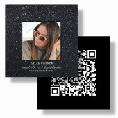 Schwarzer Glitzer | FOTO | QR-Code für soziale Med Quadratische Visitenkarte