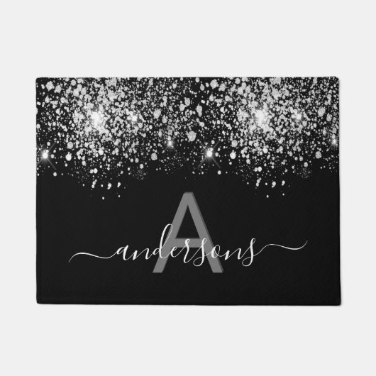 Schwarzer Glitzer Fußmatte (Vorderseite)