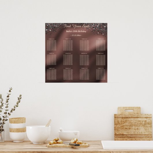 Schwarzer Glitzer Geburtstag Alphabetischer Sitzpl Poster (Küche)