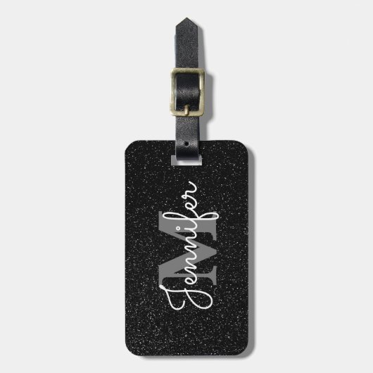 Schwarzer Glitzer Gepäckanhänger (Vorderseite vertikal)