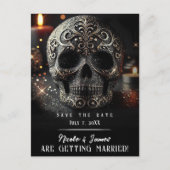 Schwarzer Glitzer Glam Sparkle Skull Gothic Rett D Ankündigungspostkarte (Vorderseite)