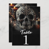 Schwarzer Glitzer Glam Sparkle Skull Tischnummer (Vorne/Hinten)