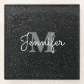 Schwarzer Glitzer Glasuntersetzer (Vorderseite)