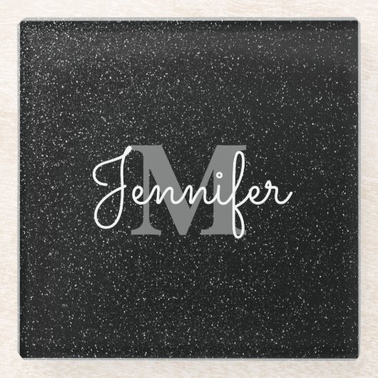 Schwarzer Glitzer Glasuntersetzer (Vorderseite)