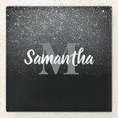 Schwarzer Glitzer Glasuntersetzer (Vorderseite)