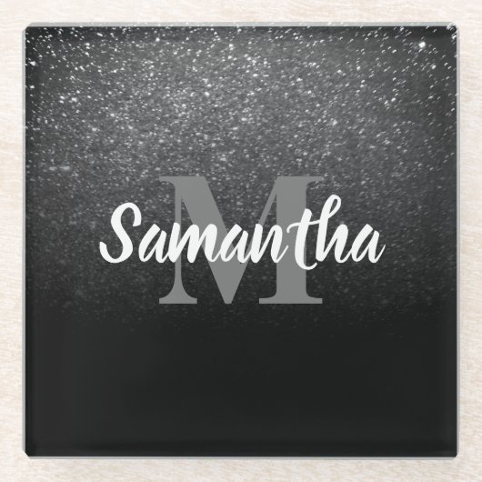 Schwarzer Glitzer Glasuntersetzer (Vorderseite)