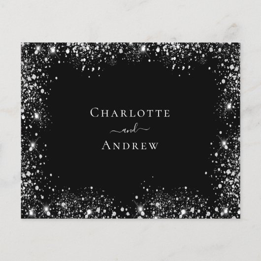 Schwarzer Glitzer Glitzern Haushalt Hochzeit RSVP Flyer (Hinten)