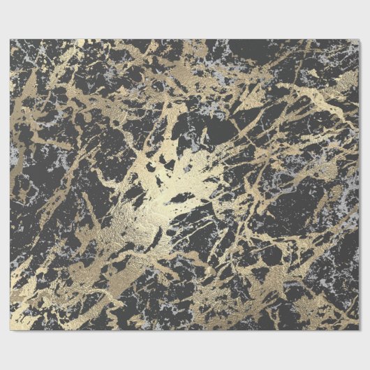 Schwarzer Glitzer Gold Marmor Silver Abstrakt Meta Geschenkpapier (Flach)