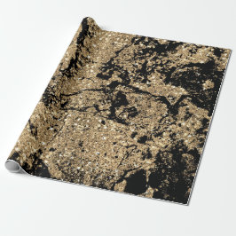 Schwarzer Glitzer Gold Marmorglasur Abstrakt Minim Geschenkpapier