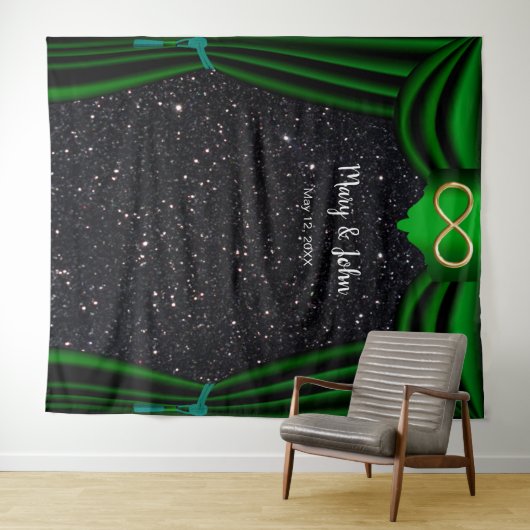 Schwarzer Glitzer Gold Unendlichkeit Grüner Vorhan Wandteppich (Beispiel (Horizontal))
