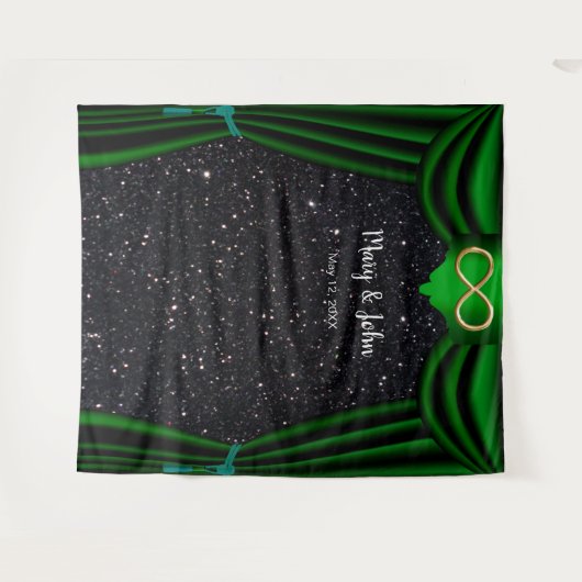 Schwarzer Glitzer Gold Unendlichkeit Grüner Vorhan Wandteppich (Vorderseite (Horizontal))