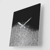 Schwarzer Glitzer Grau Silber Minimal Metallische Quadratische Wanduhr (Winkel)