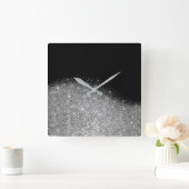 Schwarzer Glitzer Grau Silber Minimal Metallische  Quadratische Wanduhr (Zuhause)