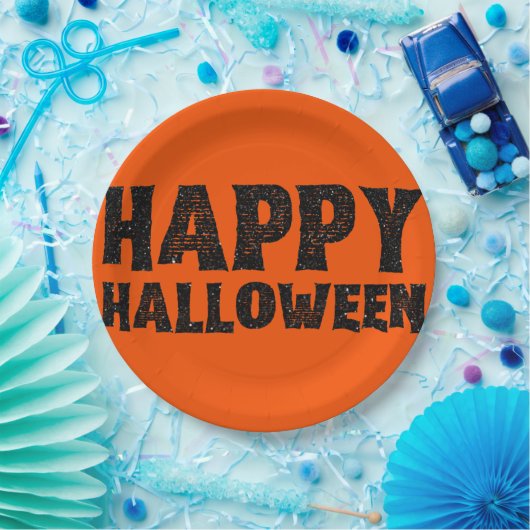 Schwarzer Glitzer Happy Halloween Papierplatte Pappteller (Party)