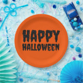 Schwarzer Glitzer Happy Halloween Papierplatte Pappteller (Party)