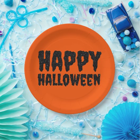 Schwarzer Glitzer Happy Halloween Papierplatte Pappteller (Party)