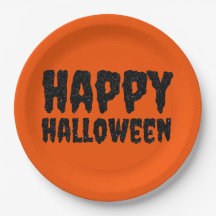 Schwarzer Glitzer Happy Halloween Papierplatte