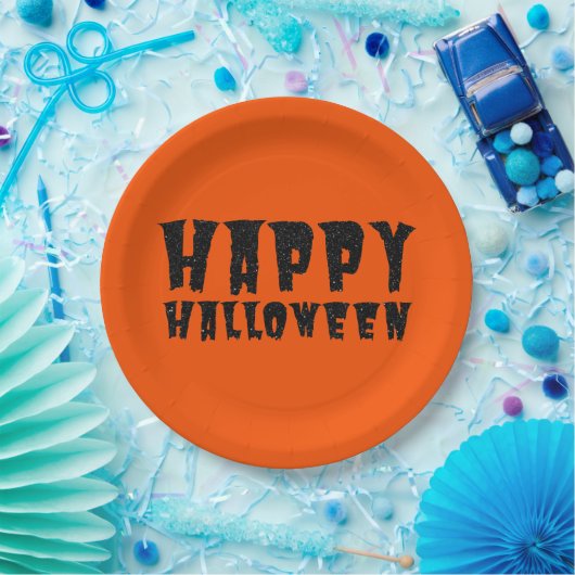 Schwarzer Glitzer Happy Halloween Papierplatte Pappteller (Party)