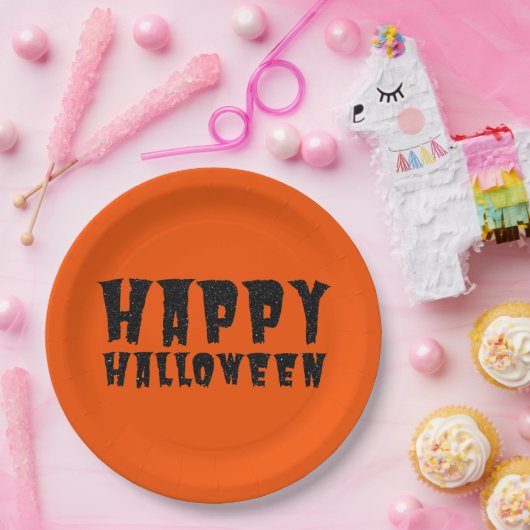 Schwarzer Glitzer Happy Halloween Papierplatte Pappteller (Party)