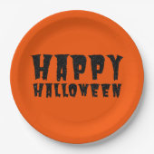 Schwarzer Glitzer Happy Halloween Papierplatte Pappteller (Vorderseite)