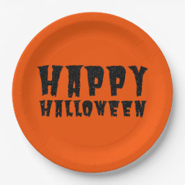 Schwarzer Glitzer Happy Halloween Papierplatte Pappteller