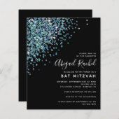 Schwarzer Glitzer Haushalt Bat Mitzvah Einladung (Vorne/Hinten)