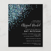 Schwarzer Glitzer Haushalt Bat Mitzvah Einladung (Vorderseite)