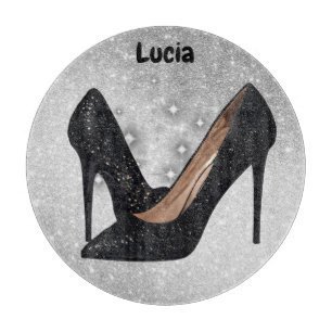 Schwarzer Glitzer High Heel Shoe auf Silver   Schneidebrett