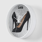 Schwarzer Glitzer High Heel Shoe auf Silver | Uhr (Winkel)