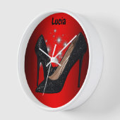 Schwarzer Glitzer High Heel Shoel auf Rot | Uhr (Winkel)