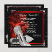 Schwarzer Glitzer High Heels Frauen 50. Geburtstag Einladung (Vorne/Hinten)