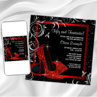 Schwarzer Glitzer High Heels Frauen Geburtstag Einladung