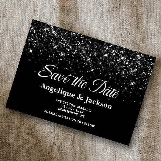Schwarzer Glitzer Hochzeit speichern Sie das Datum Save The Date