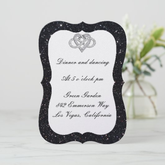 Schwarzer Glitzer Infinity Empfang Card Einladung (Stehend Vorderseite)