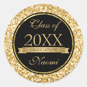 Schwarzer Glitzer-Kreis mit Gold- und Weißfunkel Runder Aufkleber