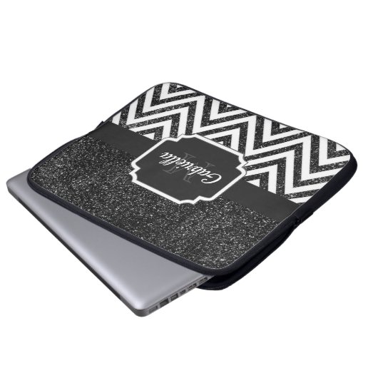 Schwarzer Glitzer Laptopschutzhülle (Vorne Knopf)