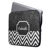Schwarzer Glitzer Laptopschutzhülle (Vorderseite Links)