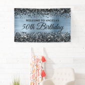 Schwarzer Glitzer Light Blue 50. Geburtstag Willko Banner (Insitu)