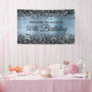 Schwarzer Glitzer Light Blue 50. Geburtstag Willko Banner