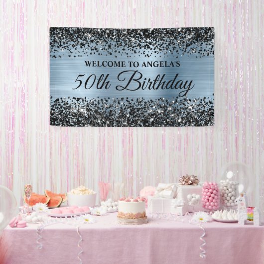 Schwarzer Glitzer Light Blue 50. Geburtstag Willko Banner (Party)