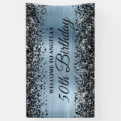Schwarzer Glitzer Light Blue 50. Geburtstag Willko Banner (Vertikal)