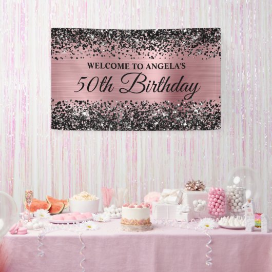 Schwarzer Glitzer Light Pink 50. Geburtstag Willko Banner (Party)